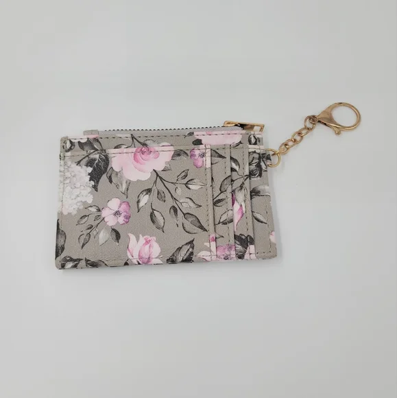 Rampage Floral Gray & Pink Card Holder Keychain ID Card Holder Zip Up Coin Purse - Picture 4 of 11